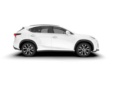 Beyaz SUV beyaz arka planda izole edilmiş. 3d görüntüleme - illüstrasyon
