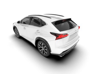 Beyaz SUV beyaz arka planda izole edilmiş. 3d görüntüleme - illüstrasyon