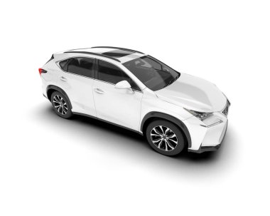 Beyaz SUV beyaz arka planda izole edilmiş. 3d görüntüleme - illüstrasyon