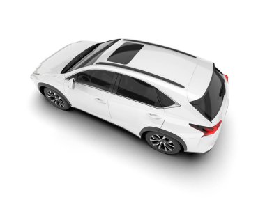 Beyaz SUV beyaz arka planda izole edilmiş. 3d görüntüleme - illüstrasyon