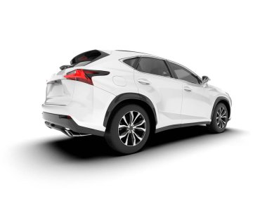 Beyaz SUV beyaz arka planda izole edilmiş. 3d görüntüleme - illüstrasyon