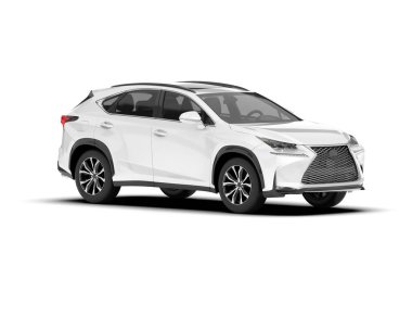 Beyaz SUV beyaz arka planda izole edilmiş. 3d görüntüleme - illüstrasyon