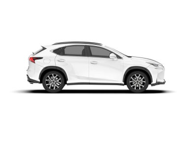 Beyaz SUV beyaz arka planda izole edilmiş. 3d görüntüleme - illüstrasyon