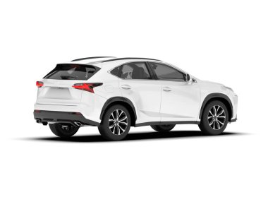 Beyaz SUV beyaz arka planda izole edilmiş. 3d görüntüleme - illüstrasyon