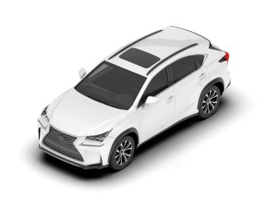 Beyaz SUV beyaz arka planda izole edilmiş. 3d görüntüleme - illüstrasyon