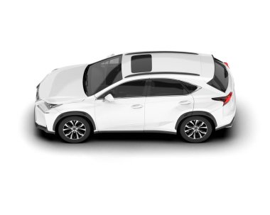 Beyaz SUV beyaz arka planda izole edilmiş. 3d görüntüleme - illüstrasyon