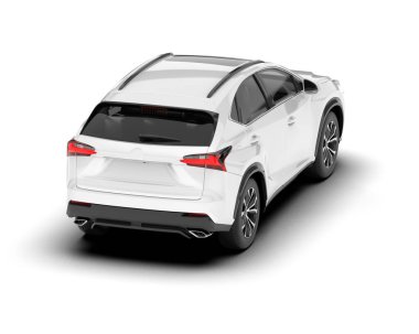 Beyaz SUV beyaz arka planda izole edilmiş. 3d görüntüleme - illüstrasyon