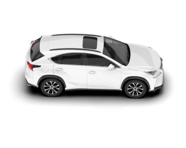 Beyaz SUV beyaz arka planda izole edilmiş. 3d görüntüleme - illüstrasyon