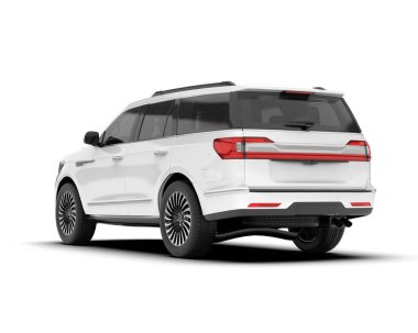 Beyaz SUV beyaz arka planda izole edilmiş. 3d görüntüleme - illüstrasyon