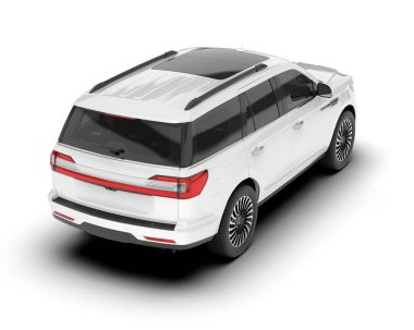 Beyaz SUV beyaz arka planda izole edilmiş. 3d görüntüleme - illüstrasyon