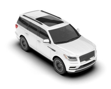 Beyaz SUV beyaz arka planda izole edilmiş. 3d görüntüleme - illüstrasyon