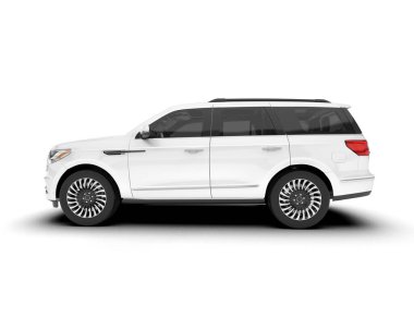 Beyaz SUV beyaz arka planda izole edilmiş. 3d görüntüleme - illüstrasyon