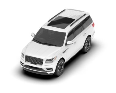 Beyaz SUV beyaz arka planda izole edilmiş. 3d görüntüleme - illüstrasyon