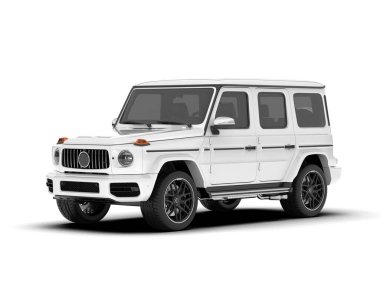 Beyaz SUV beyaz arka planda izole edilmiş. 3d görüntüleme - illüstrasyon