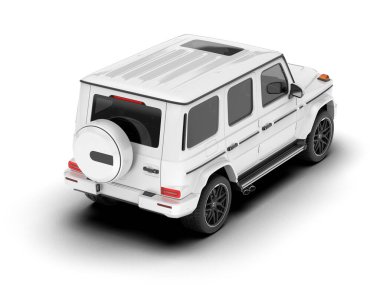 Beyaz SUV beyaz arka planda izole edilmiş. 3d görüntüleme - illüstrasyon