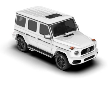 Beyaz SUV beyaz arka planda izole edilmiş. 3d görüntüleme - illüstrasyon
