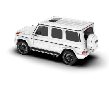 Beyaz SUV beyaz arka planda izole edilmiş. 3d görüntüleme - illüstrasyon