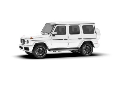 Beyaz SUV beyaz arka planda izole edilmiş. 3d görüntüleme - illüstrasyon