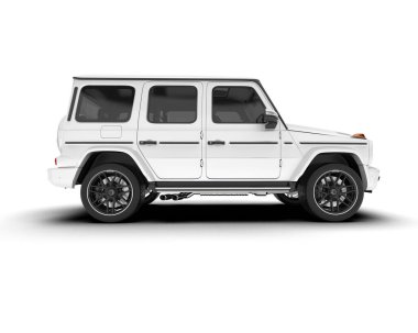 Beyaz SUV beyaz arka planda izole edilmiş. 3d görüntüleme - illüstrasyon