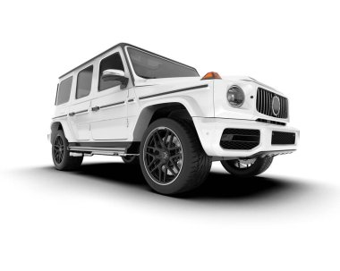 Beyaz SUV beyaz arka planda izole edilmiş. 3d görüntüleme - illüstrasyon