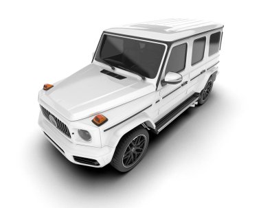 Beyaz SUV beyaz arka planda izole edilmiş. 3d görüntüleme - illüstrasyon