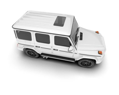 Beyaz SUV beyaz arka planda izole edilmiş. 3d görüntüleme - illüstrasyon