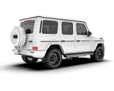 Beyaz SUV beyaz arka planda izole edilmiş. 3d görüntüleme - illüstrasyon