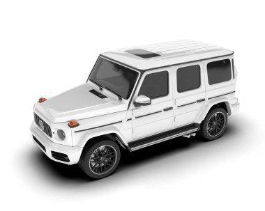 Beyaz SUV beyaz arka planda izole edilmiş. 3d görüntüleme - illüstrasyon