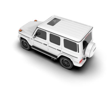 Beyaz SUV beyaz arka planda izole edilmiş. 3d görüntüleme - illüstrasyon