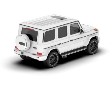 Beyaz SUV beyaz arka planda izole edilmiş. 3d görüntüleme - illüstrasyon