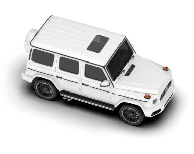 Beyaz SUV beyaz arka planda izole edilmiş. 3d görüntüleme - illüstrasyon
