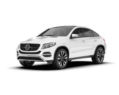 Beyaz SUV beyaz arka planda izole edilmiş. 3d görüntüleme - illüstrasyon