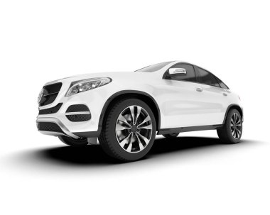 Beyaz SUV beyaz arka planda izole edilmiş. 3d görüntüleme - illüstrasyon