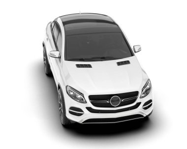 Beyaz SUV beyaz arka planda izole edilmiş. 3d görüntüleme - illüstrasyon