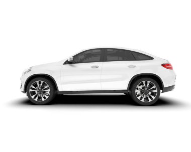 Beyaz SUV beyaz arka planda izole edilmiş. 3d görüntüleme - illüstrasyon