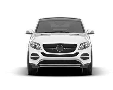 Beyaz SUV beyaz arka planda izole edilmiş. 3d görüntüleme - illüstrasyon