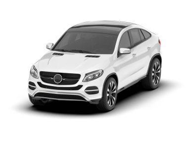 Beyaz SUV beyaz arka planda izole edilmiş. 3d görüntüleme - illüstrasyon