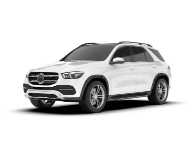 Beyaz SUV beyaz arka planda izole edilmiş. 3d görüntüleme - illüstrasyon