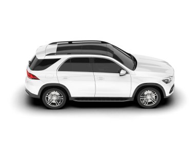 Beyaz SUV beyaz arka planda izole edilmiş. 3d görüntüleme - illüstrasyon