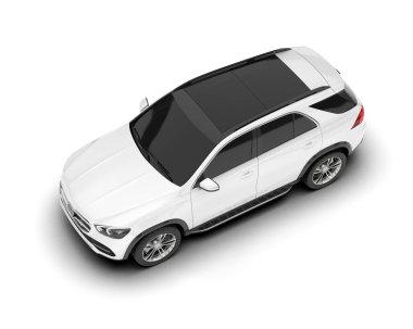 Beyaz SUV beyaz arka planda izole edilmiş. 3d görüntüleme - illüstrasyon