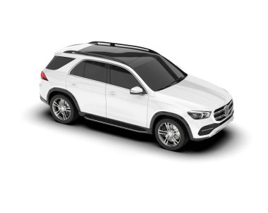 Beyaz SUV beyaz arka planda izole edilmiş. 3d görüntüleme - illüstrasyon