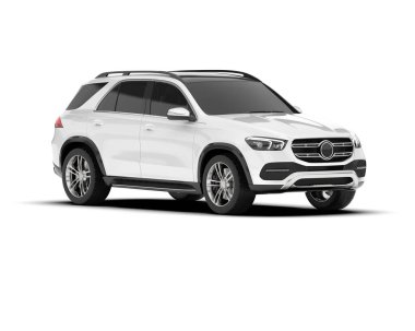Beyaz SUV beyaz arka planda izole edilmiş. 3d görüntüleme - illüstrasyon