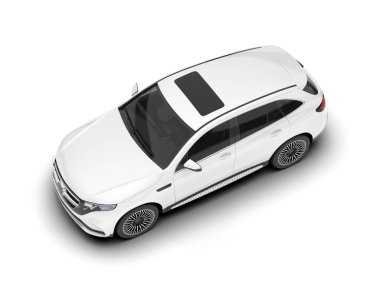 Beyaz SUV beyaz arka planda izole edilmiş. 3d görüntüleme - illüstrasyon
