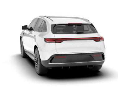 Beyaz SUV beyaz arka planda izole edilmiş. 3d görüntüleme - illüstrasyon