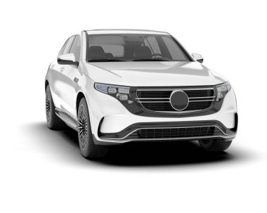 Beyaz SUV beyaz arka planda izole edilmiş. 3d görüntüleme - illüstrasyon