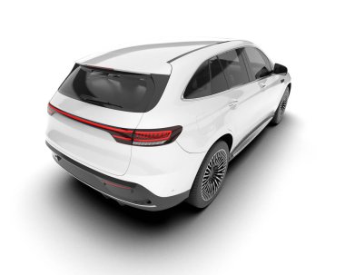Beyaz SUV beyaz arka planda izole edilmiş. 3d görüntüleme - illüstrasyon