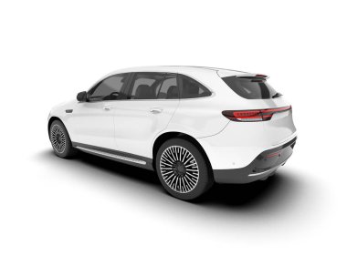 Beyaz SUV beyaz arka planda izole edilmiş. 3d görüntüleme - illüstrasyon
