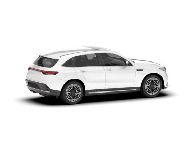 Beyaz SUV beyaz arka planda izole edilmiş. 3d görüntüleme - illüstrasyon