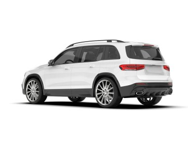 Beyaz SUV beyaz arka planda izole edilmiş. 3d görüntüleme - illüstrasyon