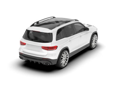 Beyaz SUV beyaz arka planda izole edilmiş. 3d görüntüleme - illüstrasyon